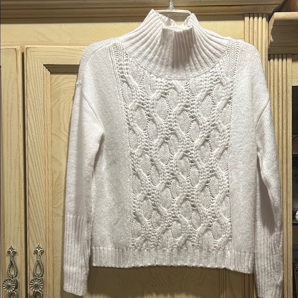 White Cable Knit Turtleneck Sweater